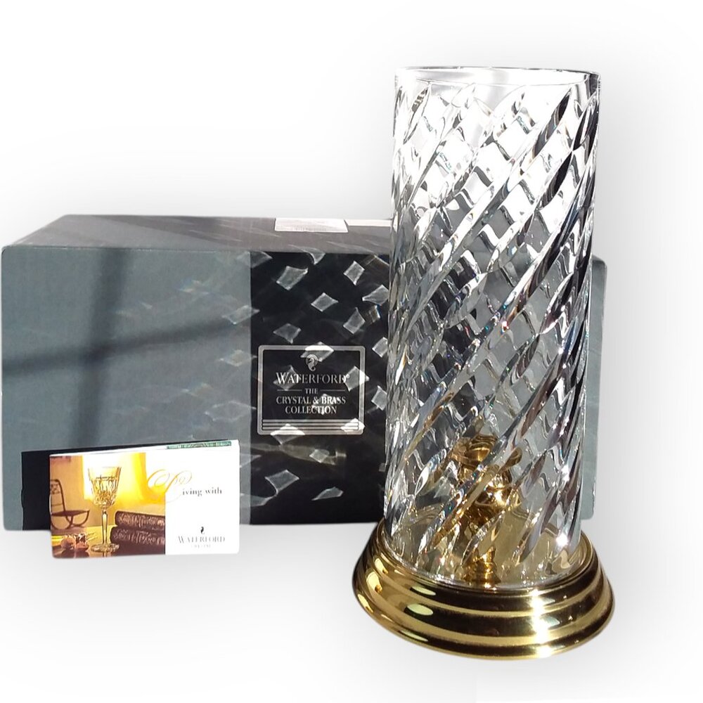 Vintage Waterford Crystal Wyndham Hurricane Candle Holder Brass Ireland BOXED